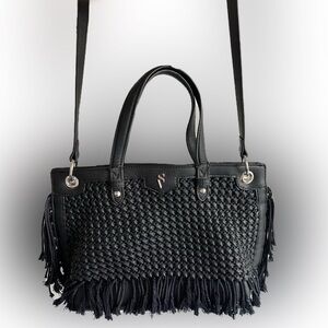 Black Woven Fringe Tote purse simply Vera wang